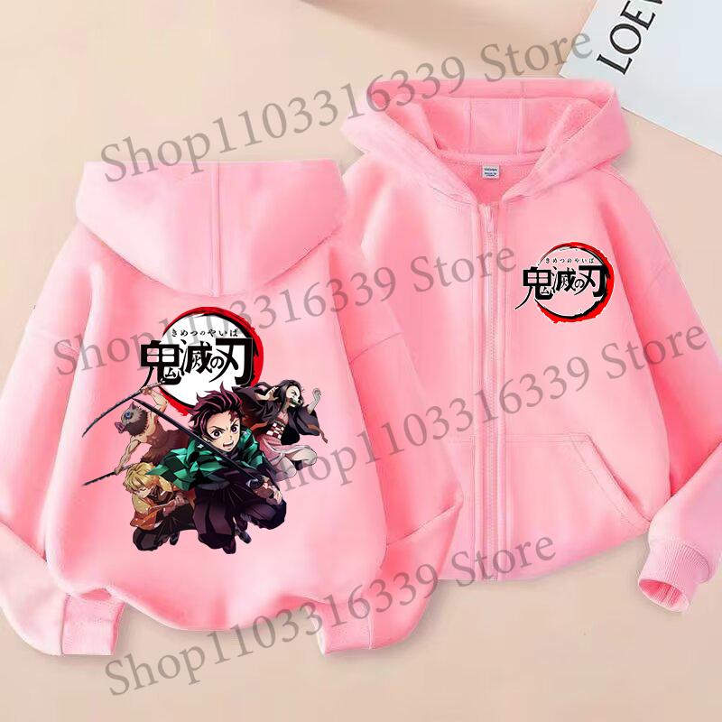 Demon Slayer Children'S Cardigan Coat Zipper Tops Boy Girls Hoodie Autumn Sweatshirt Anime Cosplay Fashion Clothing