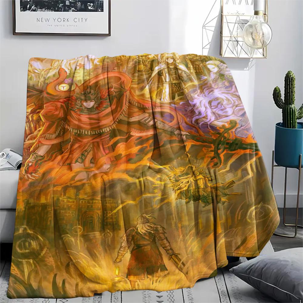 1Pc Elden Ring Print Flannel Blanket, High quality Comfortable for All Seasons, Home Decor, Warmth and Comfort, Perfect for Christmas Gifts