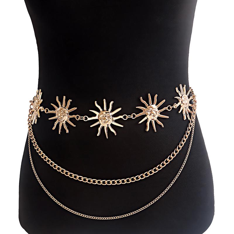 Punk Gothic Moon Sun Waist Chain for Women Dress Jewelry Belt