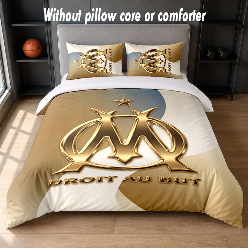 Olympique Lyonnais FC Design Bed Bedding Set 1 Duvet Cover + 2 Pillowcases Soft Breathable Household Bed Linens