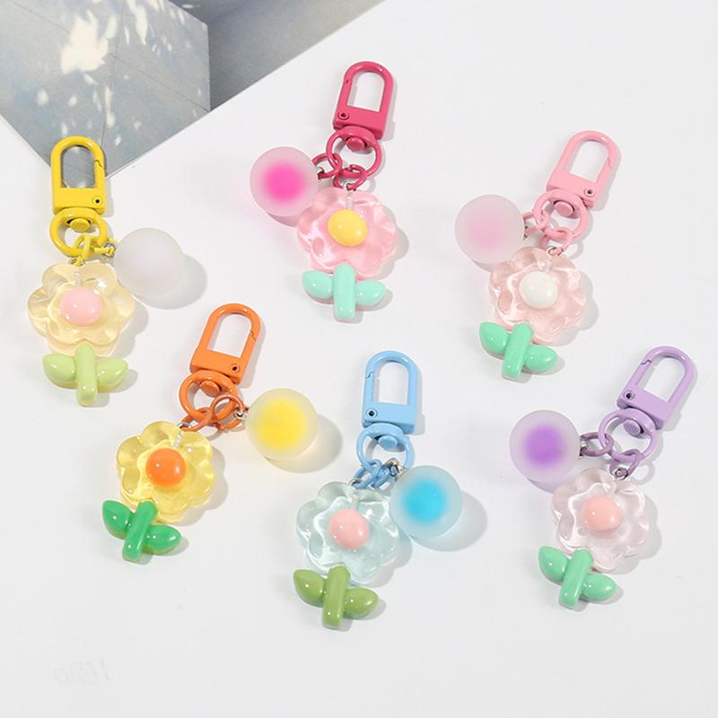 Cartoon Charm Bag Pendant Cute Flower Car Keychain Girl Gift Friendship Headphone Case Decoration Keyring Party Jewelry
