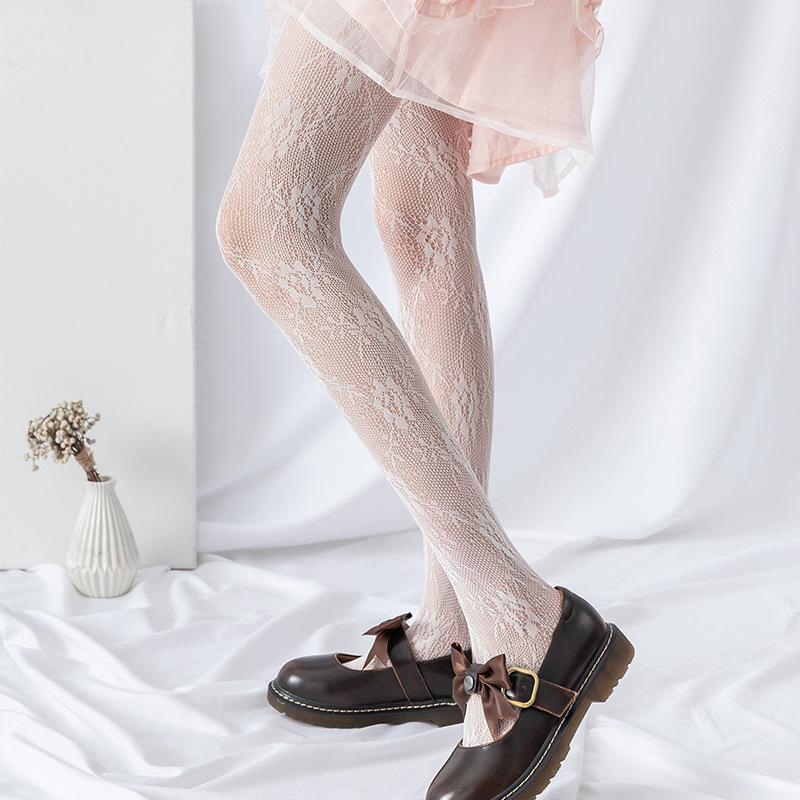 Doiaeskv Кружевные сетчатые чулки с дном Lolitapantyhose Лолита Ретро Цветочный узор Лоза Белые Черные Рыбацкие чулки для женщин