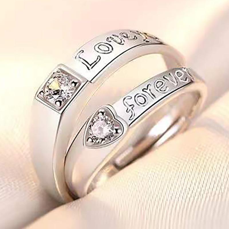 1 pair/pack Fanshion Couple Rings Simple Pair Rings Simulation Diamond Ring Open Size Zircon Classic Ring Couple Wedding Rings Jewelry Gift