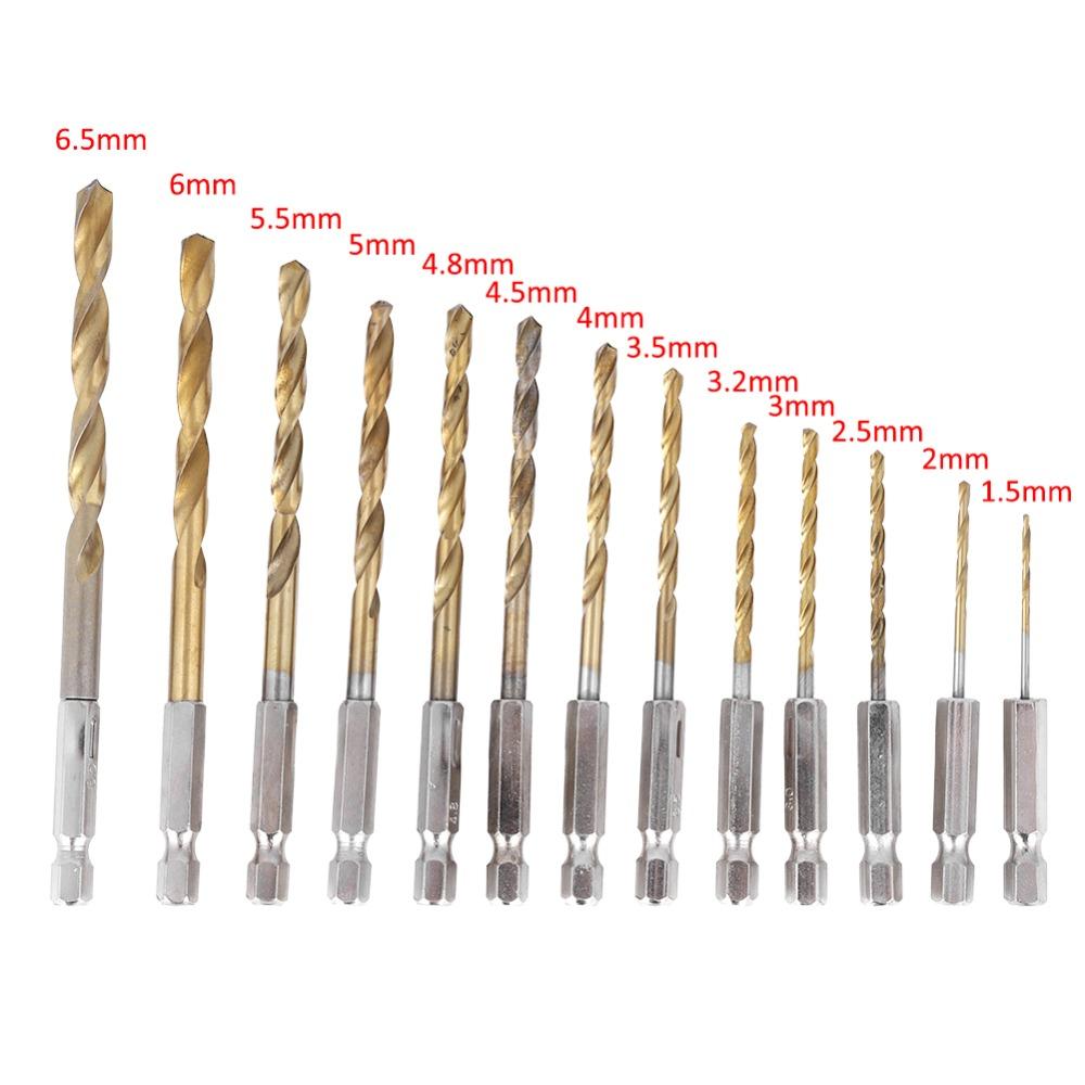 13pcs Titanium Coated Drill Bit Set High Speed Steel Titanium Coated Drill Bits Wood Drilling