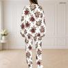 Women Plus Size White Floral Printed Round Neck Long Sleeve Top And Long Pants Two Piece Set