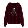 Printed Heart Solid Color Hooded Sweater Long Sleeve Pullover