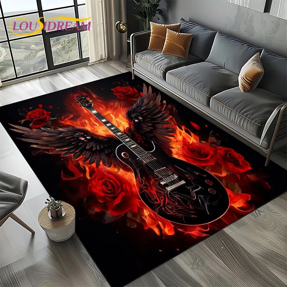 27 Style New Skull Electric Guitar Classical Guitar Carpet Rug for Living Room Bedroom Home Sofa,kid Area Rug Non-slip Floor Mat