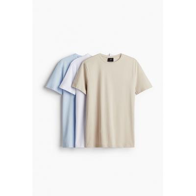 HM 3-х предметный облегающий комплект футболок светло-голубой, светло-бежевый, белый