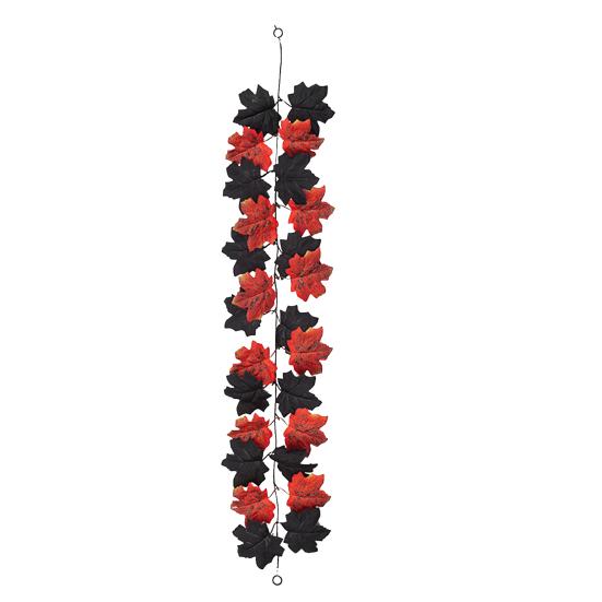 Realistic Maple Leaf Wreath Artificial Garland, Autumn Faux Vine, Black & Red Fall Flexible Rattan Garland Leaves Hanging Vine for Fireplace