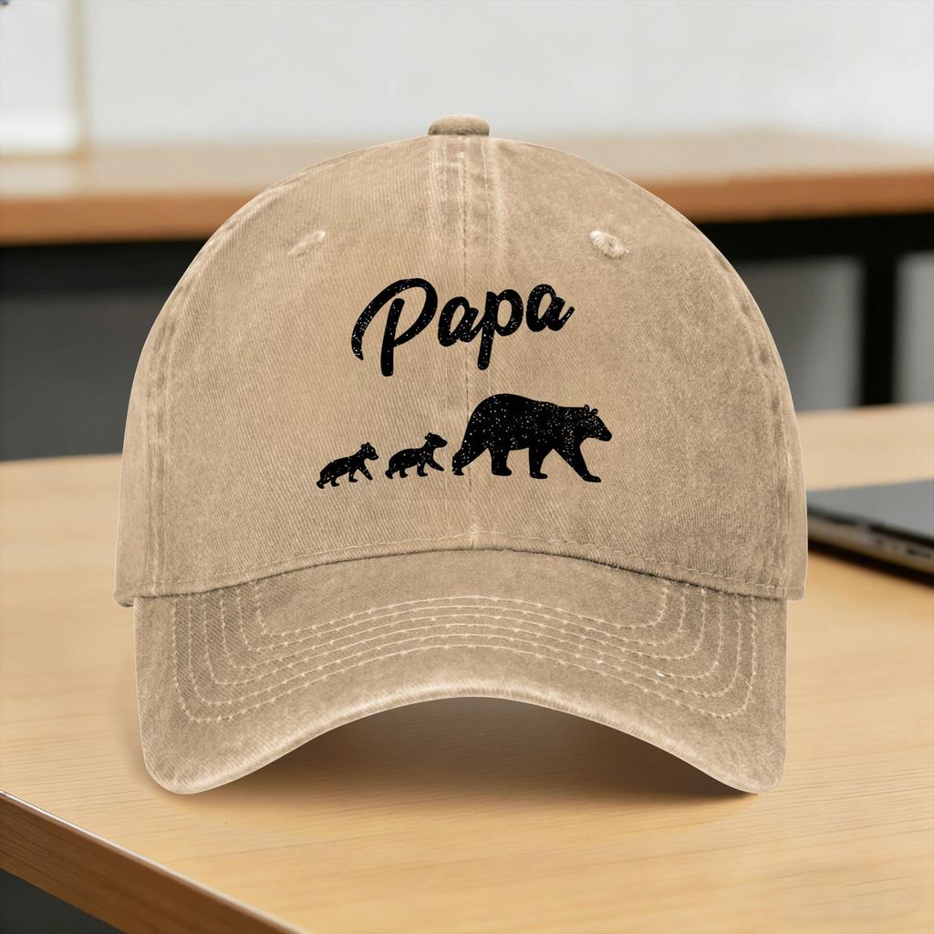 Fathers Day Papa Bear Washed Baseball Cap Casual Sun Trucker Hat Spring Couple Women Kpop Rock Snapback Cap