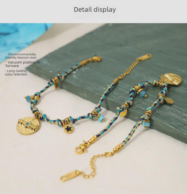 Bohemian French Retro Jewelry Set: Colorful Cotton Rope Necklace & Braided Bracelet