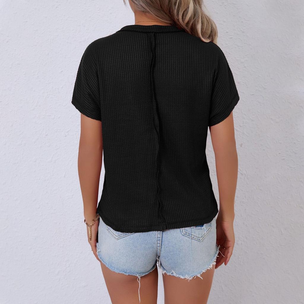 Women's Fashion Solid Color Round Neck Short Sleeved Pullover Casual T-shirt Top