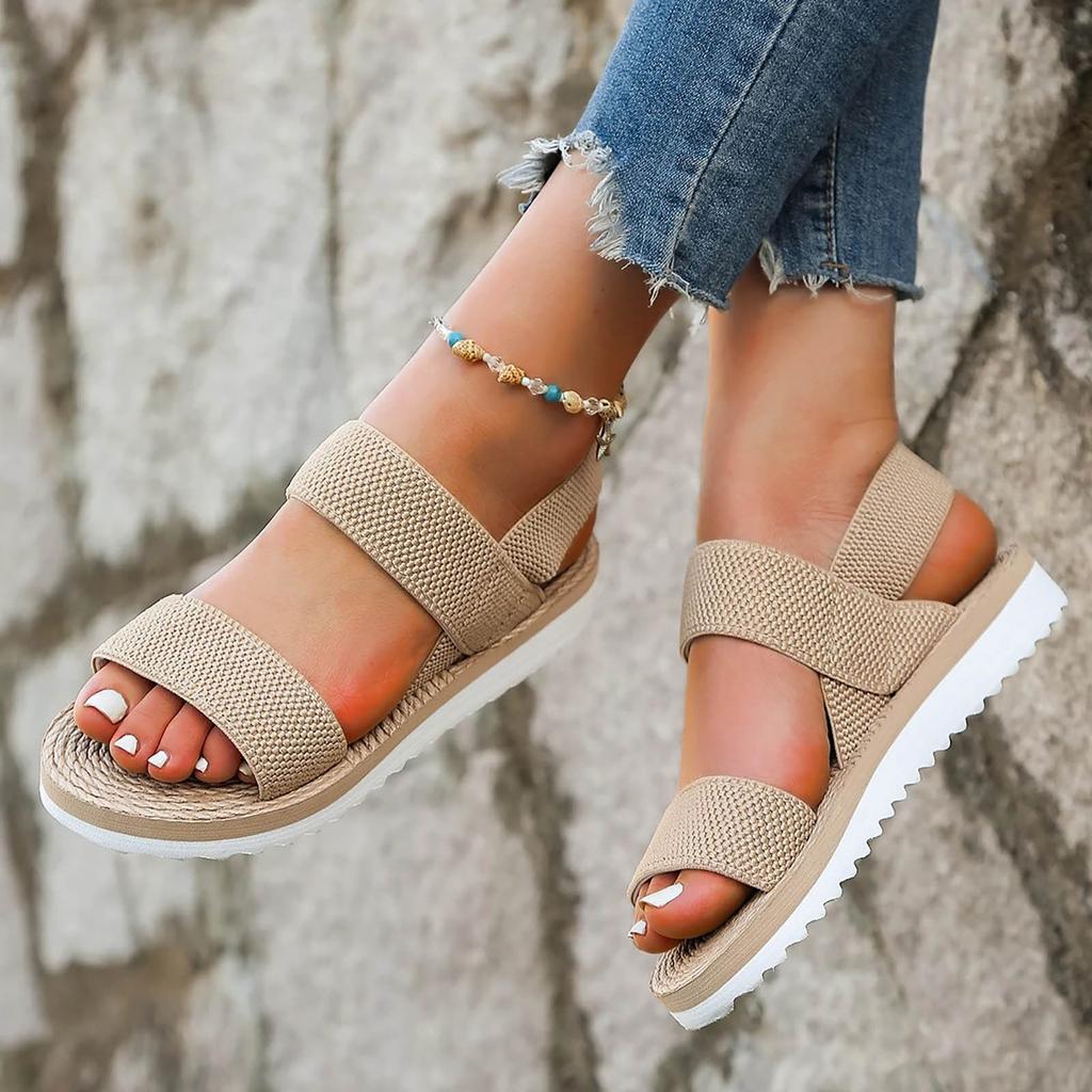 Women Lightweight Heels Sandals Comfortable Soft Bottom Slip On Flats Shoes Trend Matching Color Shoelace Flat Sandals