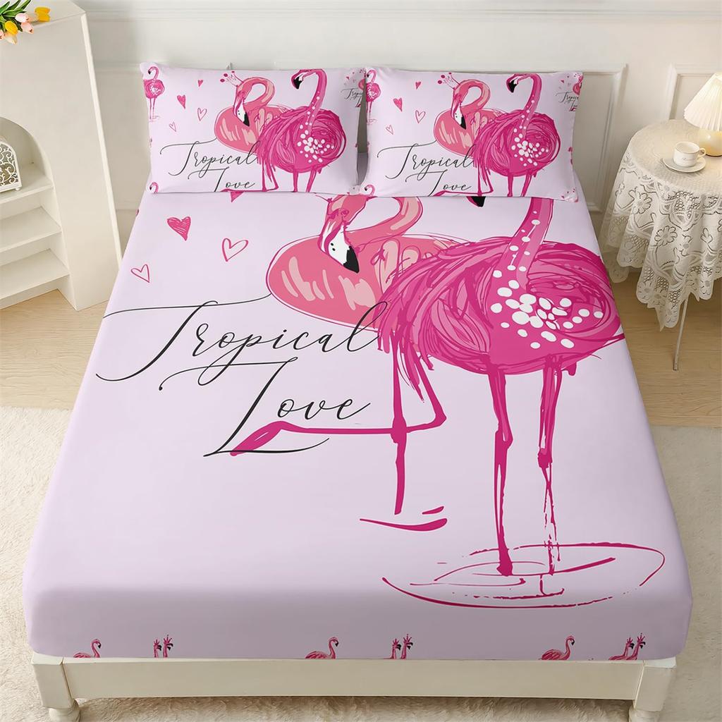 Простыня на резинке с принтом фламинго, Мягкая простыня из микрофибры на резинке, Глубина кармана 30 см, Милая мультяшная простыня