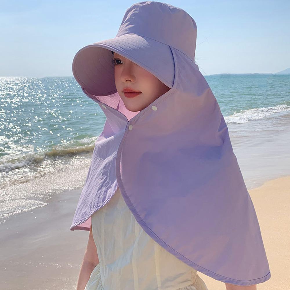 New Large Brim Sun Hat Neck Guard Shawl With Snap Button Fisherman Hat Washable Anti-UV Bucket Hat Beach