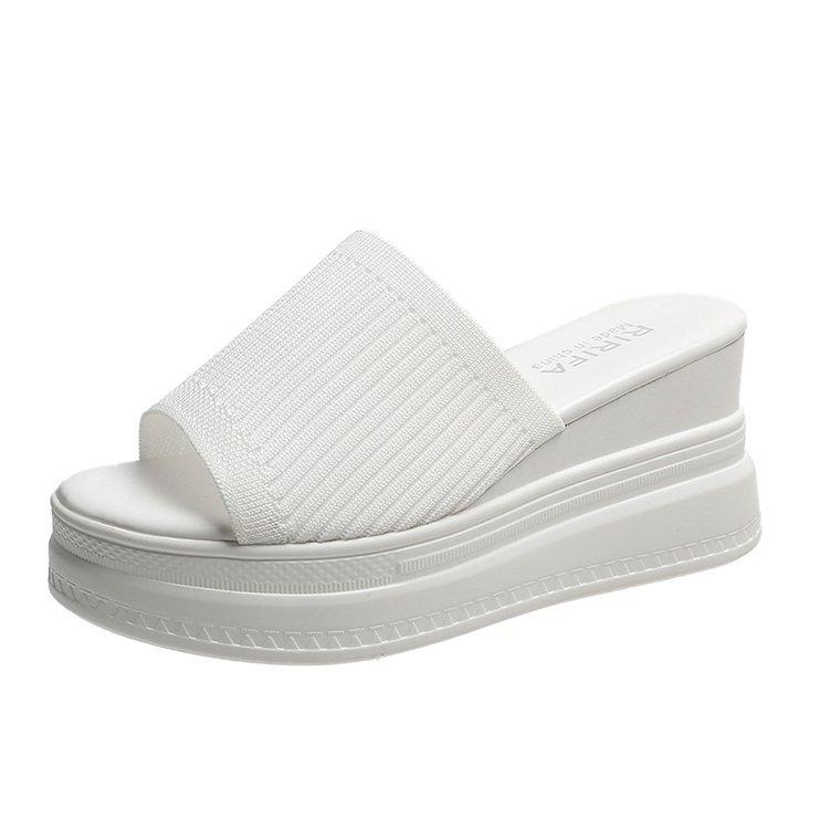 Эластичная ткань летние женские сандалии с открытым носком танкетки тапочки женские на высоком каблуке платформы шлепанцы повседневные женские туфли на высоком каблуке