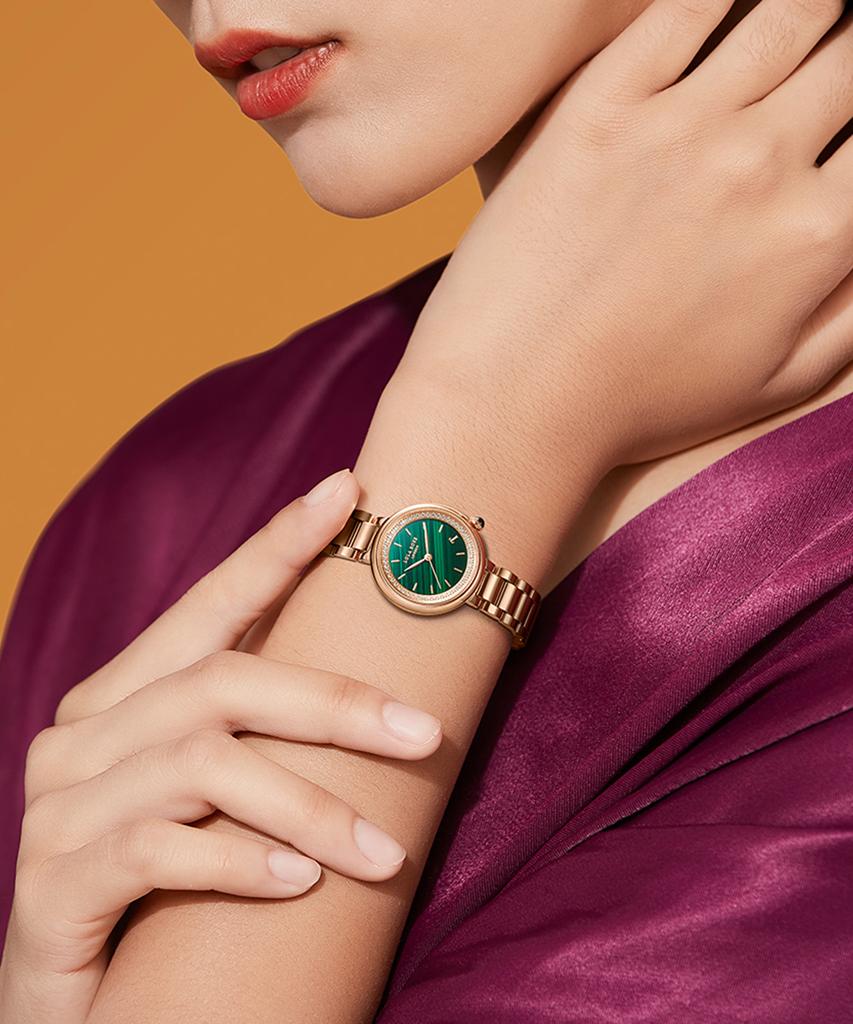 Lollalojeu Tea-Time Malachite Rose Gold Women'S Metal Watch