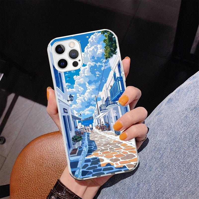 Греция Летом Санторини Чехол для Телефона Для iPhone 17 Air 16 Pro Max 16E 15 + 14 Plus 11 12 13 Mini 7 8 SE Подарок Печатная Крышка Fundas