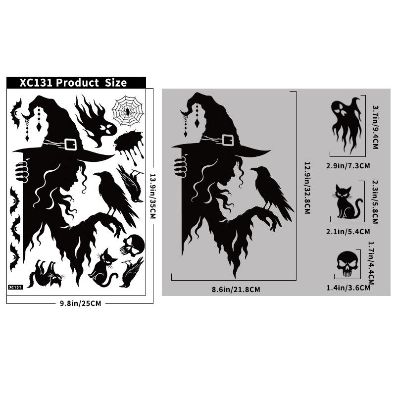 Halloween Horror Witch Window Sticker Black Haunted House Haunted Tree Silhouette Static Sticker Halloween Party Living Room Sticker