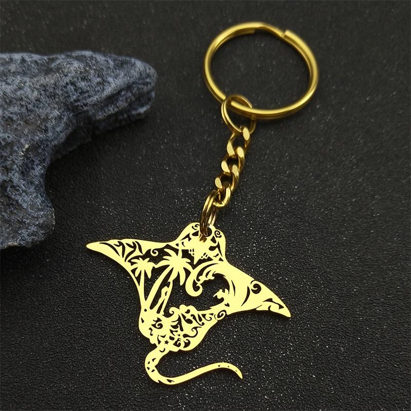Hollow Manta Ray Sea Devil Fish Necklace For Women Men Stainless Steel Gold Color Coconut Tree Tropical Marine Scenery Jewelry