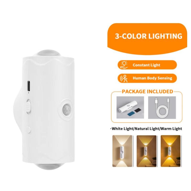 Светодиодный ночник с датчиком движения, меняющий цвет RGB, перезаряжаемый через USB, беспроводной настенный светильник для спальни, лестницы, прихожей, сада, магнитный светильник для ступеней
