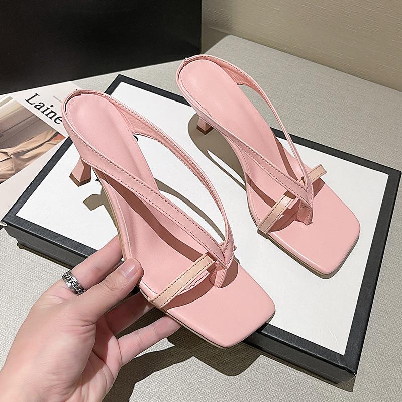 Модные женские летние тапочки 2024 года, однотонные туфли на высоком каблуке, повседневные туфли, шлепанцы, женские тапочки, розовые босоножки, Pantuflas De Mujer