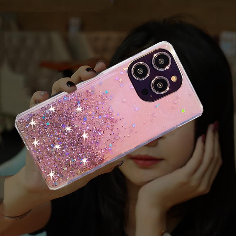 Роскошный блестящий чехол для телефона со звездой для iPhone 15 14 13 12 11 Pro Max X XR XS Max 7 8 15 Plus противоударный мягкий силиконовый чехол на заднюю панель