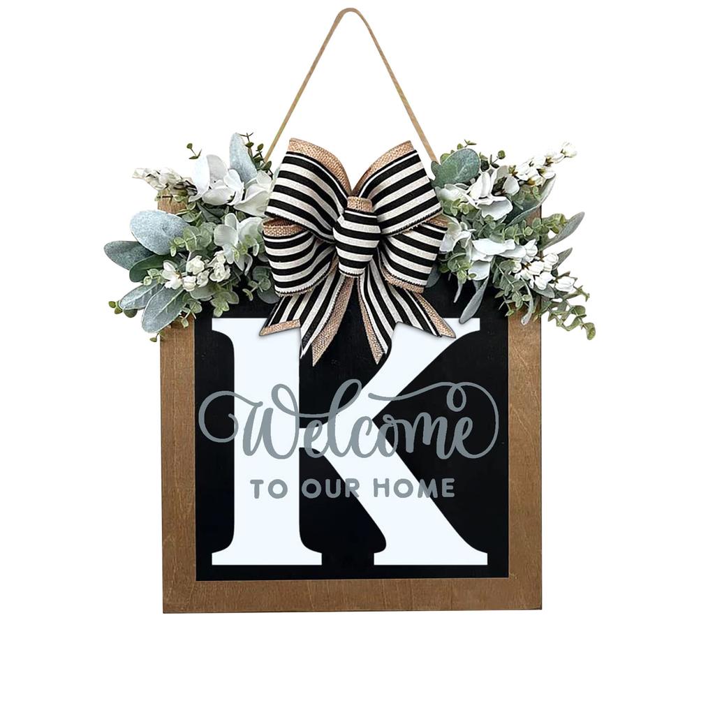 New Surname Year Round Front Door Wreath, Front Door Welcome Sign, 26 Letter Wreath With  Wreath And Bow