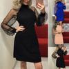 Women's Pearl Beading Mesh Sleeve Dress Long Sleeve A-Line Mini Party Dress