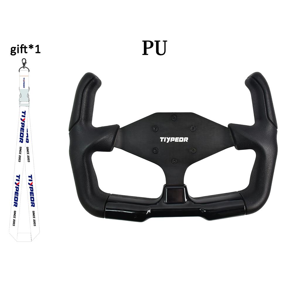 TIYPEOR D-shaped Opening Racing Steering Wheels Black And Red Leather Sports Classic Steering Wheel with Black Spoke
