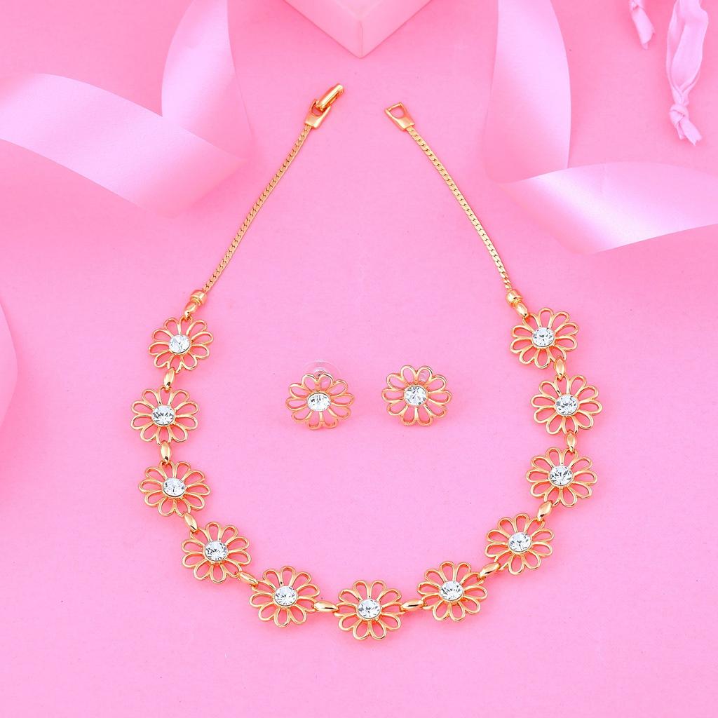 Estele Комплект колье с позолоченными цветками и бриллиантами 24 карата для женщин