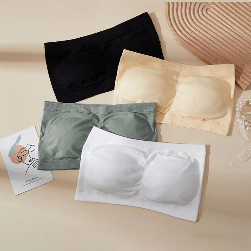 One Piece Summer Sexy Tube Tops Women Strapless Push Up Bra Lingerie Ice Silk Thin Seamless Word Sling Black White Bralette Top