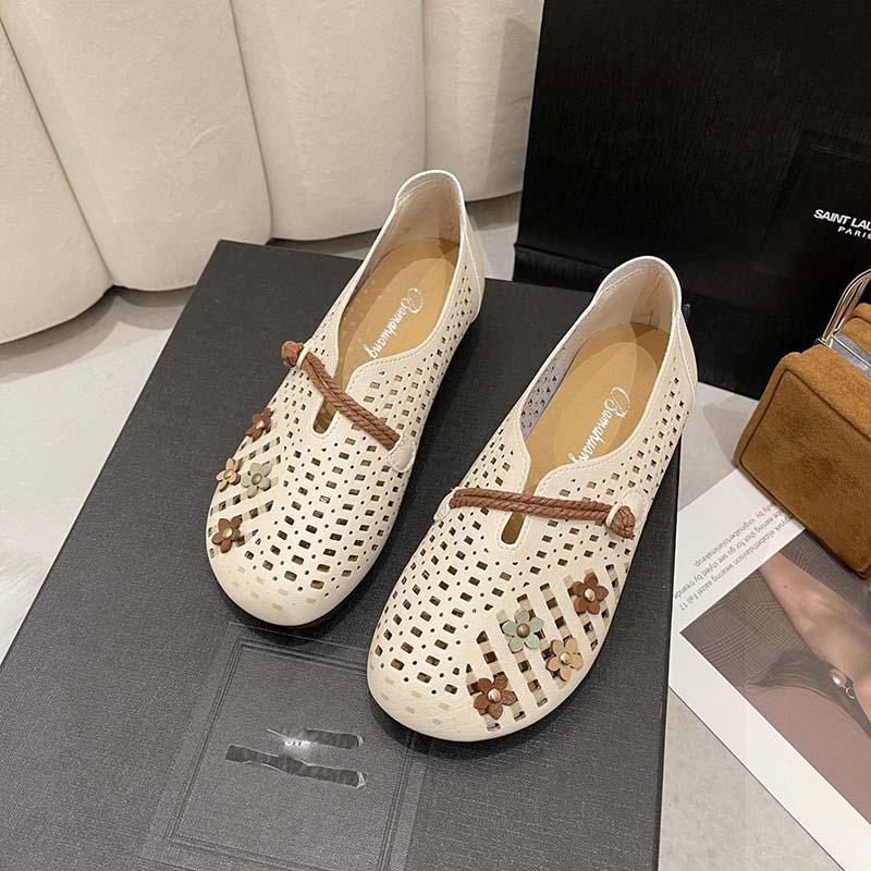 Нескользящие вентилируемые женские сандалии на плоской подошве в стиле ретро, в национальном стиле, обувь с круглым носком, обувь из мягкой кожи, летняя обувь