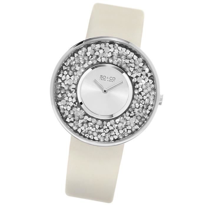 Montre Femme - SO&amp;CO New York - SoHo - Quartz - Argenté - Cuir - Cristal clouté