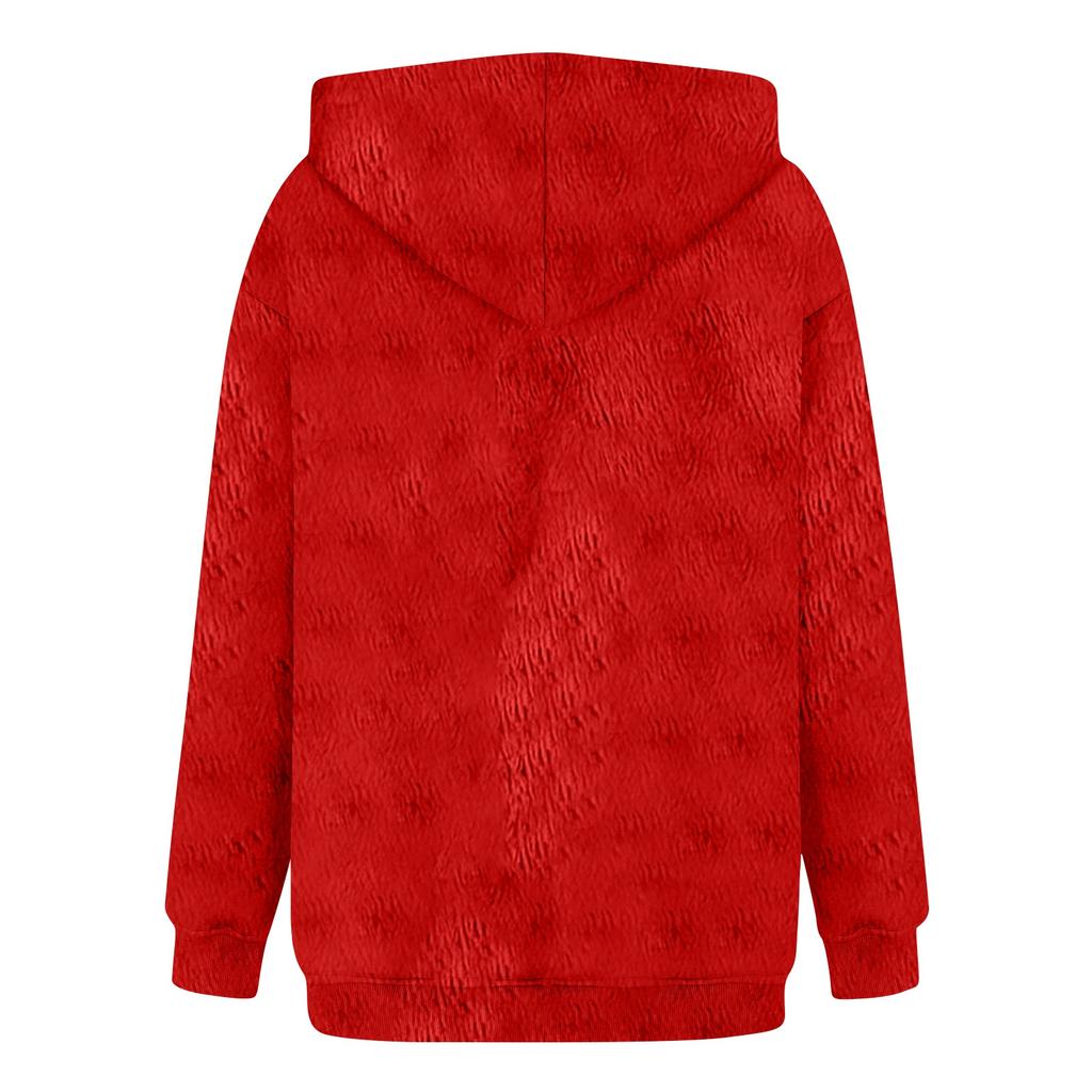 Women's Hooded Long Sleeve Christmas Printed Flannel Top Hooded Sweatshirt