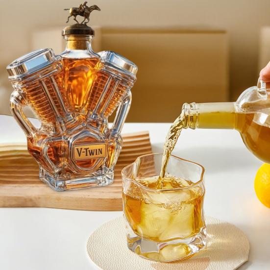 Whiskey Bottle Motorcycle Engine Decanter Handmade Glass Bottle Mechanical Aesthetics