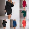 Lady Dress Puff Sleeve Irregular Hem Slim Fit Irregular Ruffle Patchwork Hem Round