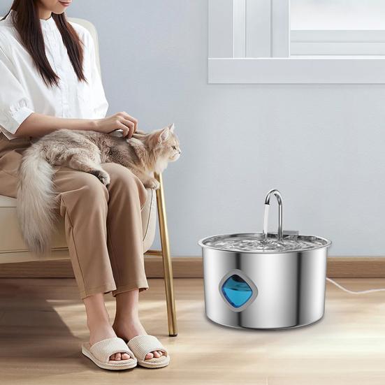 Cat Water Fountain 3.2L/108oz Purify Water Fountain Stainless Steel Drinking Fountain with Silent Water Pump Healthy Living Water for Home Indoor Cats