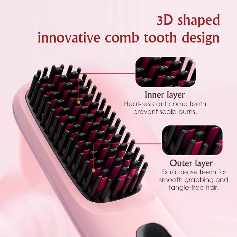 Electric Cordless Hair Straightener 3.6 Billion Ions MCH Fast Heating 4 Temp Levels 3D Anti Scald Straightening Brush