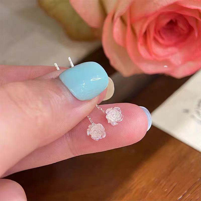 Серьги Symphony White Rose Earline Женские Легкая Роскошь Высококачественные Серьги с Кисточками Элегантные Серьги 925