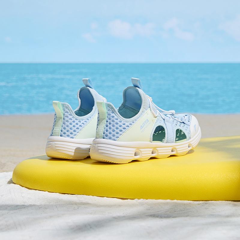 Anta Kids Synthetic Leather Fabric Trendy Comfortable Versatile Outdoor Sports Casual Beach Shoes Kids Shoes Blue Green A322426906-4