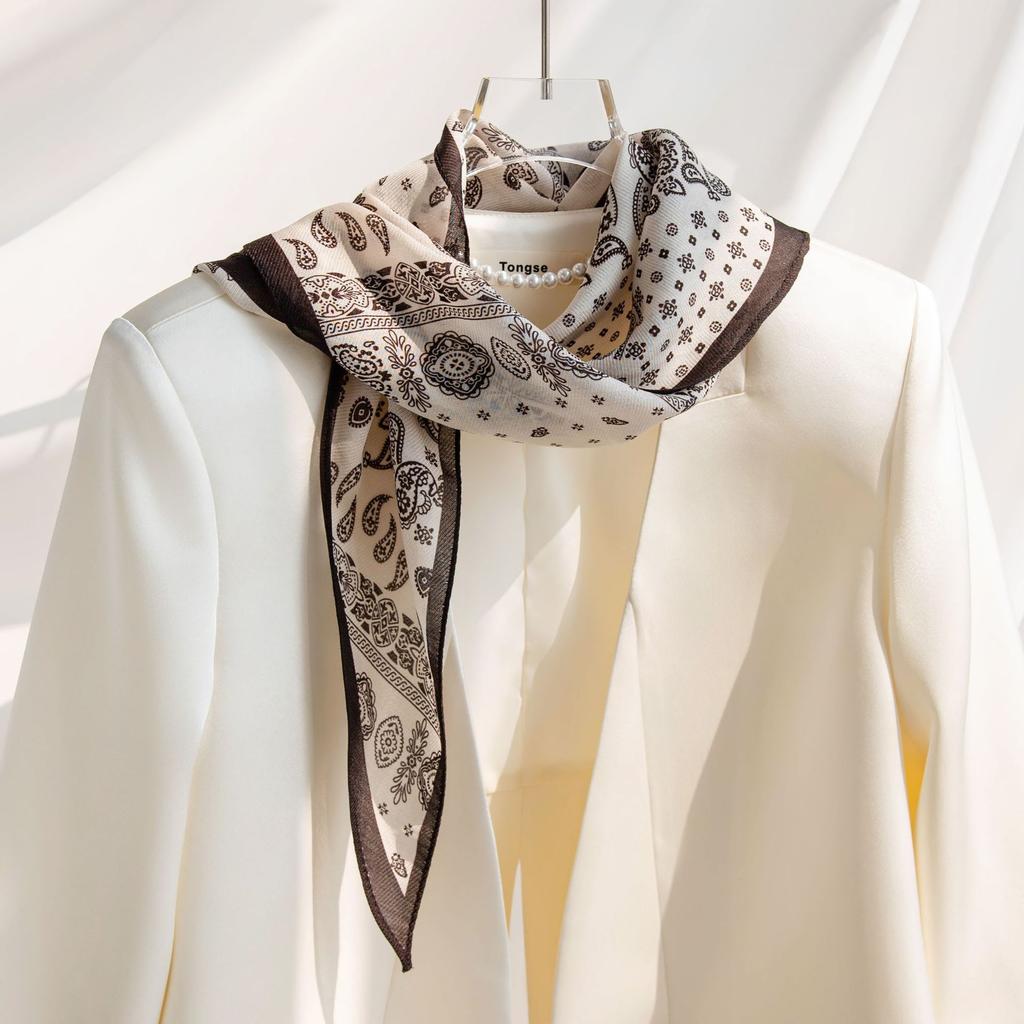 New Wool Silk Scarf for Women Fashionable and Versatile Long Strips High-end Printed Neck Scarf Exterior
