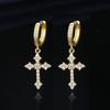 Classic European and American Zircon Inlaid Cross Drop Earrings for Women