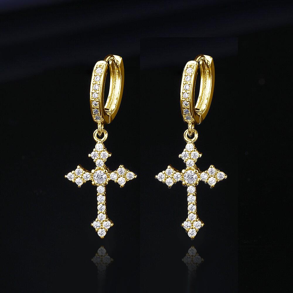 Classic European and American Zircon Inlaid Cross Drop Earrings for Women