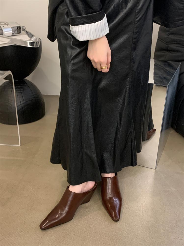 Fashion Slope Heel High Heel Sandals Fashion Outwear Chunky Heel Lazy Mules Closed Toe Slipper Loafers Slingback Slip On Mules For Women