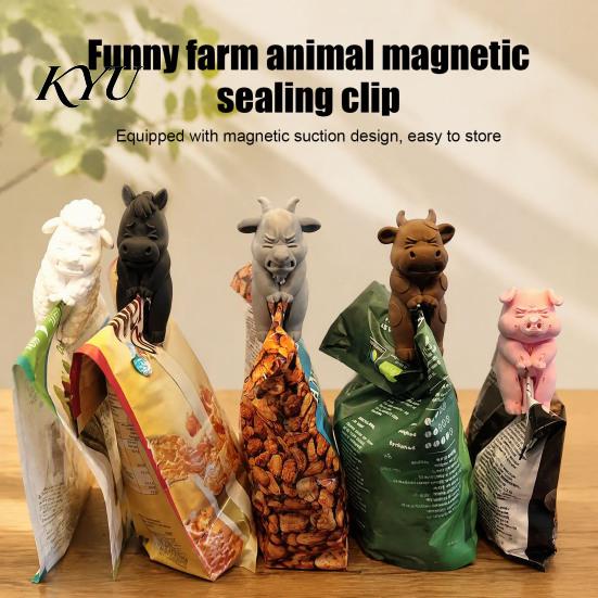 Small Gifts for Home Animal Shape Sealing Clips with Magnetic Back, Funny Farmhouse Style Snack Bag Holders Storage Clips, Portable Food Freshness