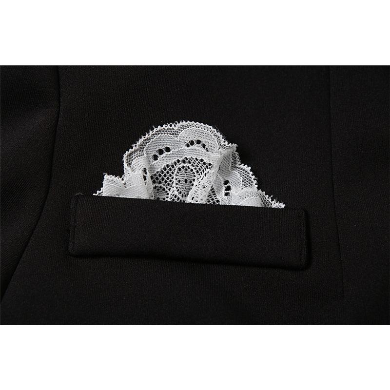 Autumn Women's Temperament Sexy Lace Patchwork Suit Collar Long-sleeved Dress