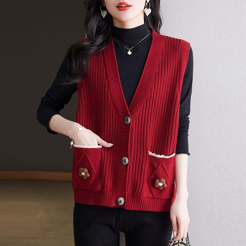 Вязаный жилет для женщин среднего возраста, весенний новый модный короткий жилет-свитер для женщин