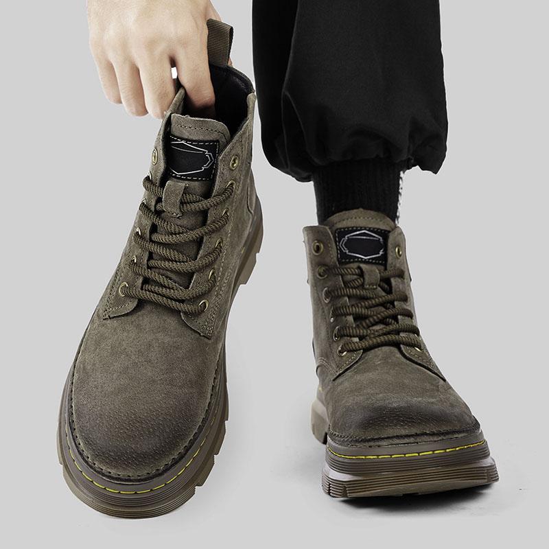 Модные мужские ботильоны на платформе, кожаные ботинки 2025, модные коричневые ботинки на шнуровке, высокие, удобная повседневная обувь, нескользящие рабочие мужские ботинки