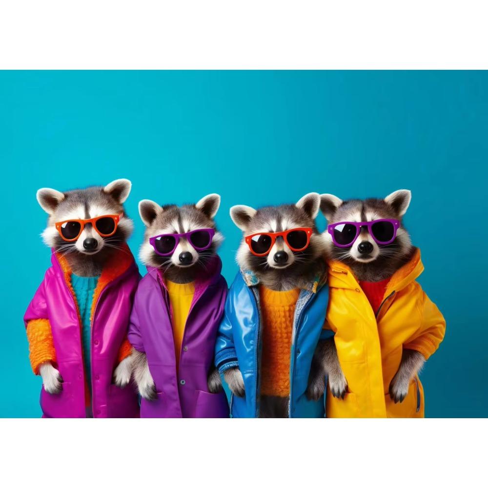 Alpaca Llamas Raccoons Canvas Print Painting Cute Fashion Animal Wall Art Poster Modern Picture Living Room Home Decor Cuadros